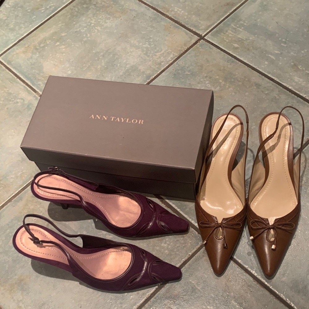 Ann Taylor Slingback Heels - Deep Purple and Rich Brown